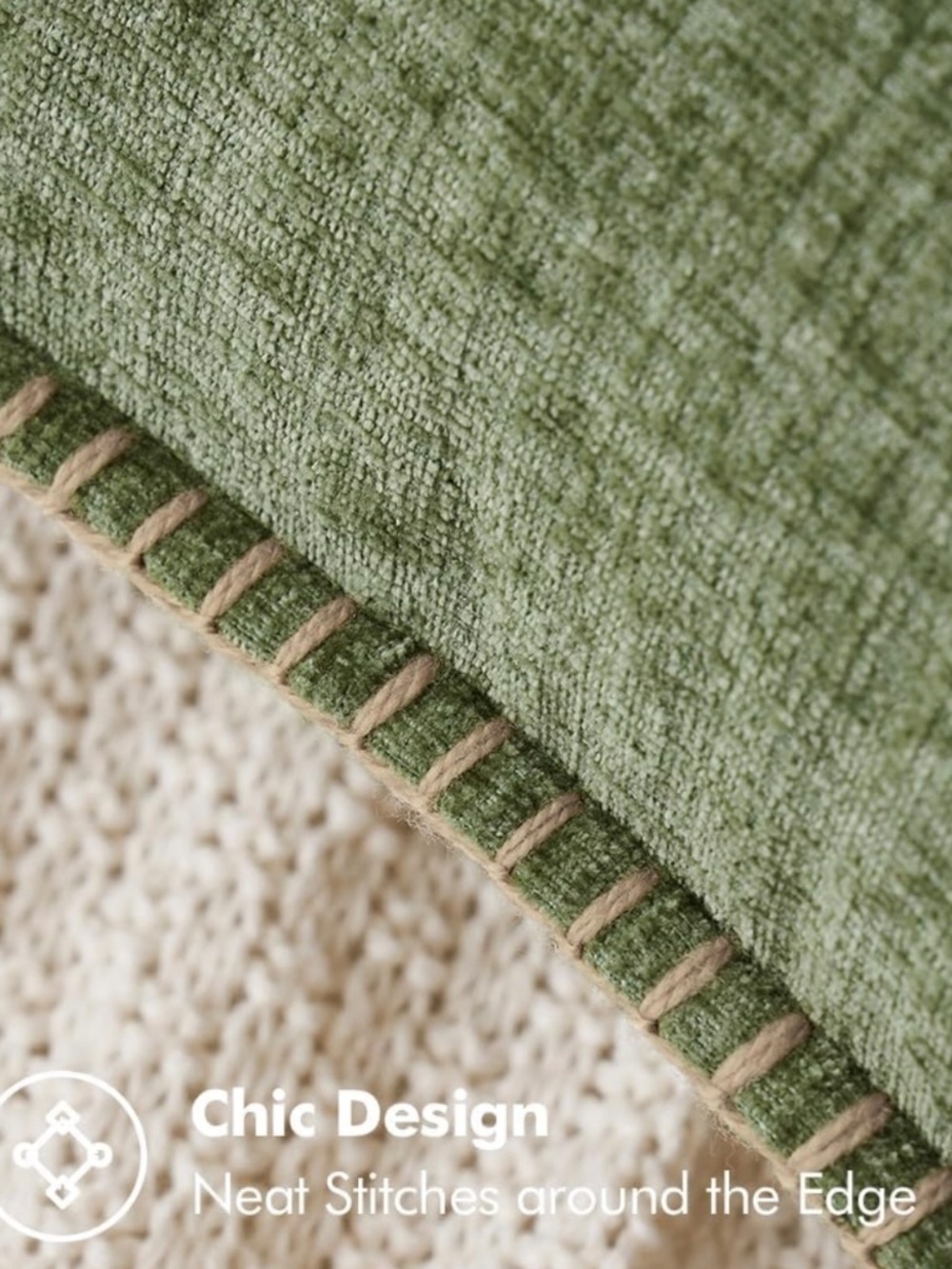 Sage Green Chenille Pillow Covers 18x18 Set of 2 Farmhouse Boho NWOT - Picture 3 of 14